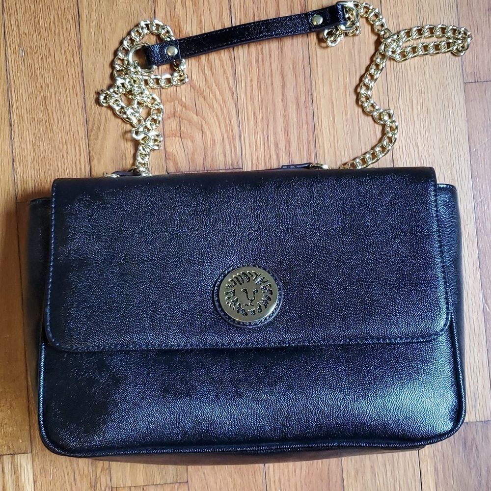 Anne klein large black shoulder crossbody bag chain handle nwot
